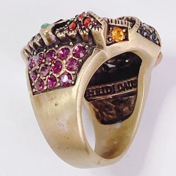 Signed Heidi Daus Multicolor Swarovski Crystal Art Deco Revival Ring Size 6.75 - Picture 8 of 11